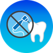 An illustration of a drill crossed out near a tooth in a blue gradient circle.